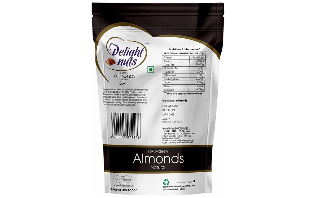 Delight Nuts California Almonds Natural   Pack  200 grams